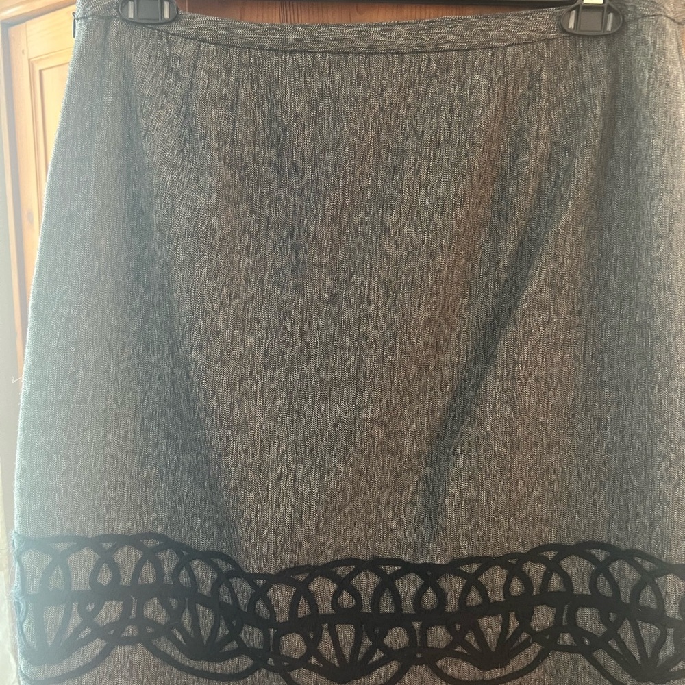 LOFT Gray Pencil Skirt with Black Lace Border